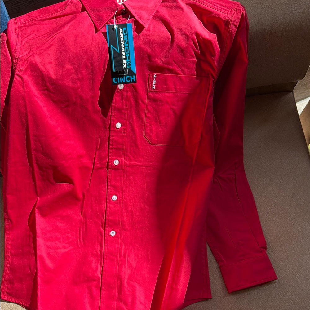 Cinch Red Casual Button Down Shirt Vibrant Long Sleeve